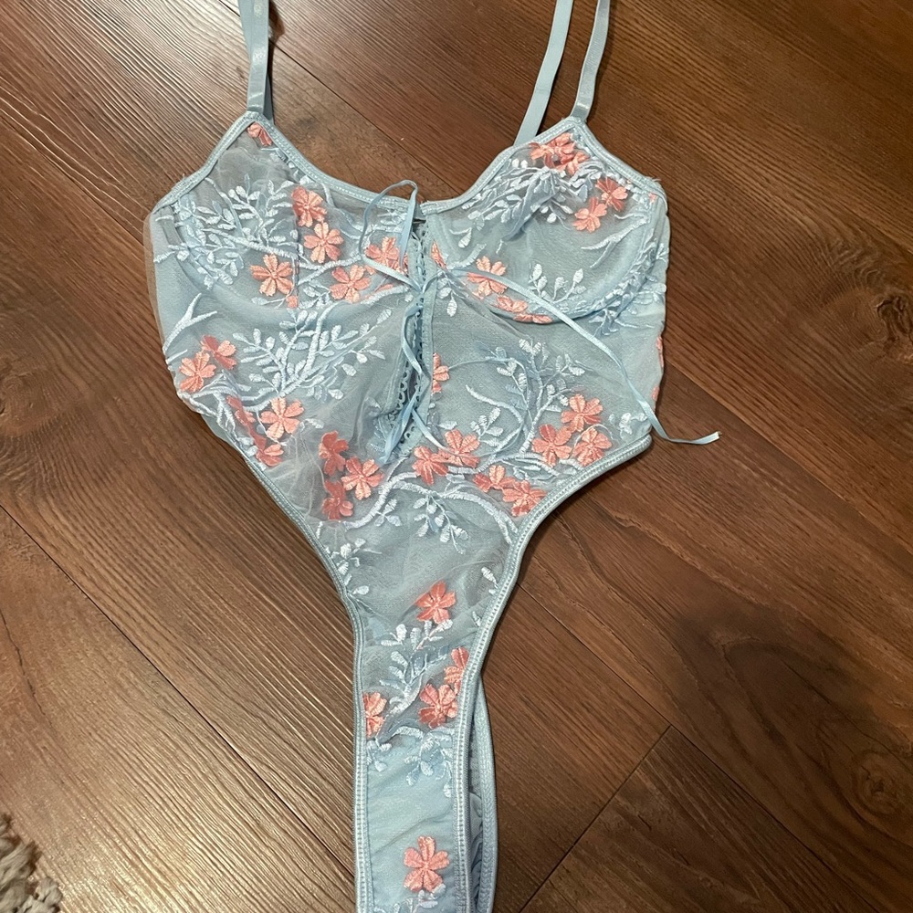Nasty Gal Blue and Pink Flower Lingerie - Brand NEW